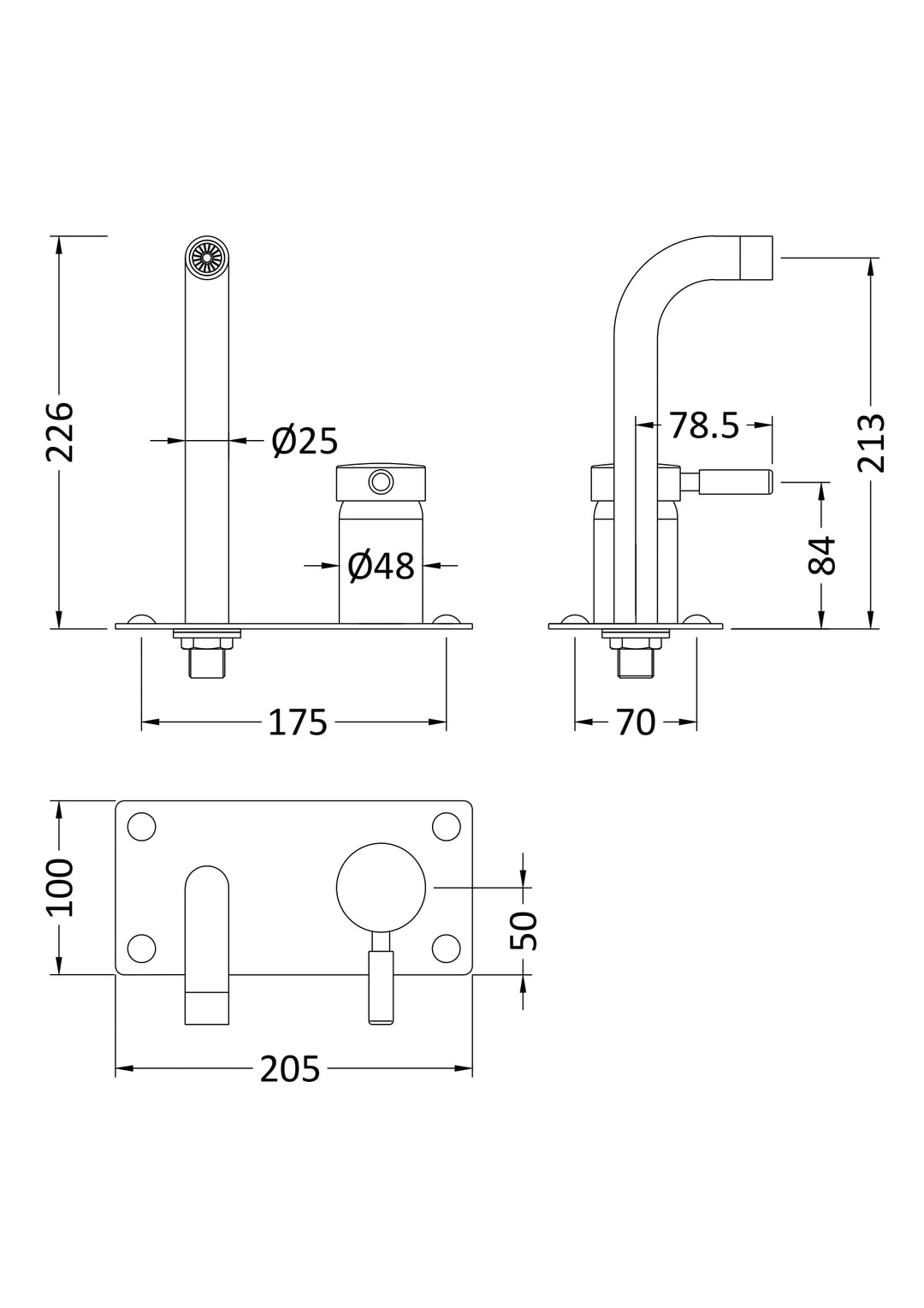 Hudson Reed Tec Single Lever Wall Mounted Basin Bath Filler - Brushed Brass