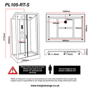 Insignia Platinum 1050 x 850mm Rectangle Steam Shower Cabin - Chrome - Technical drawing