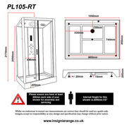 Insignia Platinum 1050 x 850mm Rectangle Shower Cabin - Chrome - Technical drawing