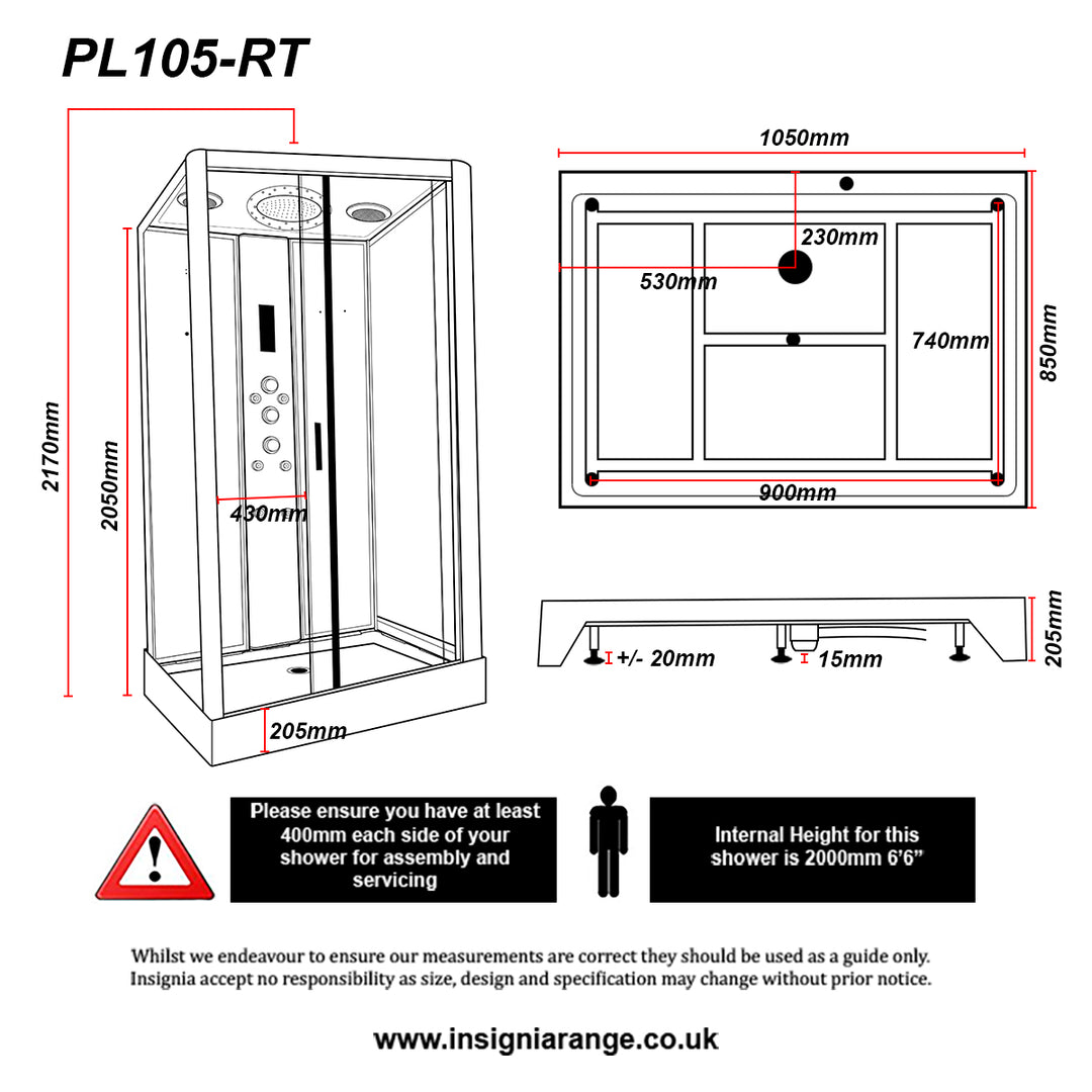 Insignia Platinum 1050 x 850mm Rectangle Shower Cabin - Chrome