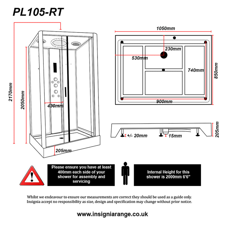 Insignia Platinum 1050 x 850mm Rectangle Shower Cabin - Chrome