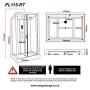 Insignia Platinum 1150 x 850mm Rectangle Shower Cabin - Chrome - Technical drawing