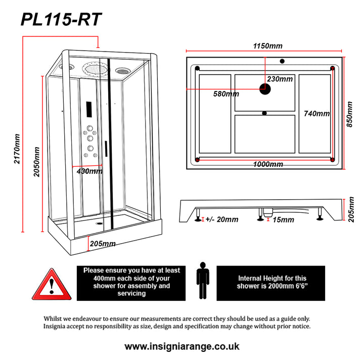 Insignia Platinum 1150 x 850mm Rectangle Shower Cabin - Chrome