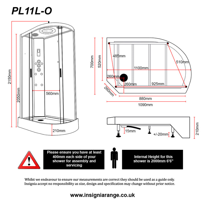 Insignia Offset Left Handed Steam Shower Cabin 1100 X 700 Chrome Frame