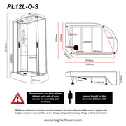 Insignia Platinum 1200 x 800mm Offset Steam Shower Enclosure PL12L-OCF-CG-S - Left Hand - Technical drawing