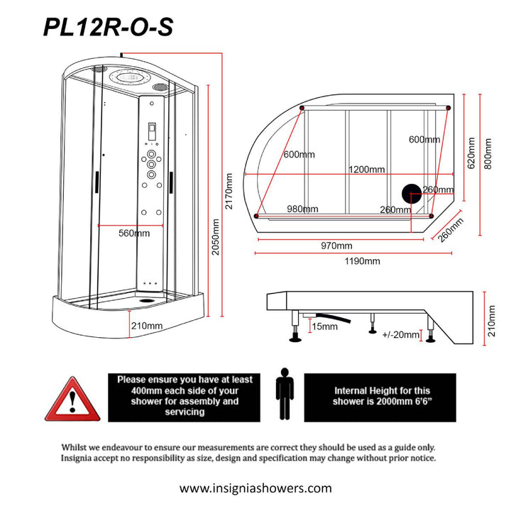 Insignia Platinum 1200 x 800mm Offset Steam Shower Enclosure PL12R-OCF-CG-S - Right Hand