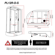 Insignia Platinum 1200 x 800mm Offset Steam Shower Enclosure PL12R-OCF-CG-S - Right Hand - Technical drawing