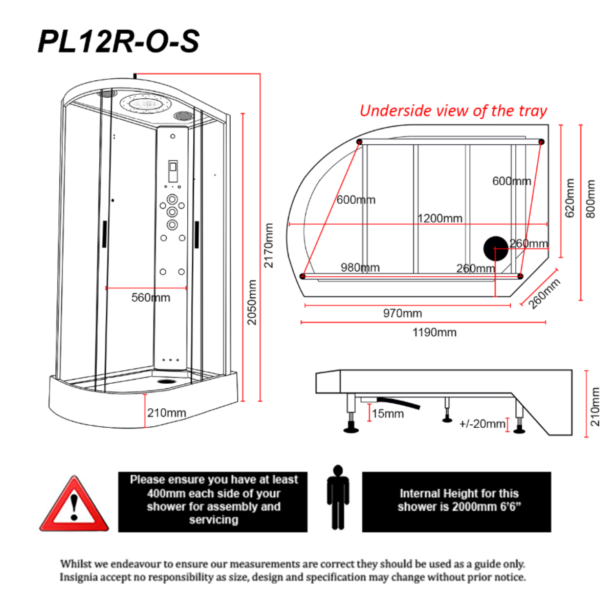 Insignia Platinum 1200 x 800mm Offset Steam Shower Enclosure - Right Hand White Matte - Technical drawing