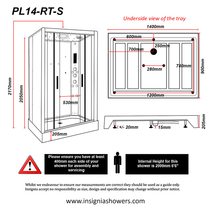 Insignia Platinum 1400 x 900mm Twin Shower Steam Shower Cabin - Chrome