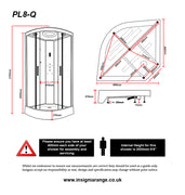 Platinum Steam Shower 800x800mm - Chrome Frame/Clear Glass - Mirror - Technical drawing