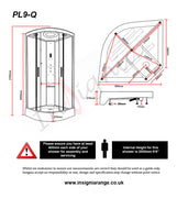 Insignia Quadrant Platinum Steam Shower Cabin 900 X 900 Black Frame - Technical drawing