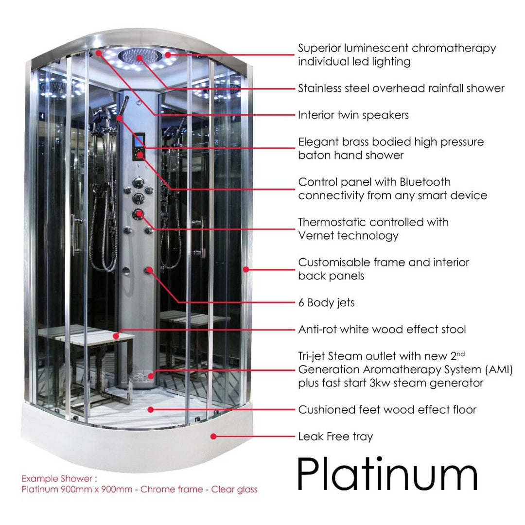 Insignia Platinum 1200 x 800mm Offset Steam Shower Enclosure PL12L-OCF-CG-S - Left Hand