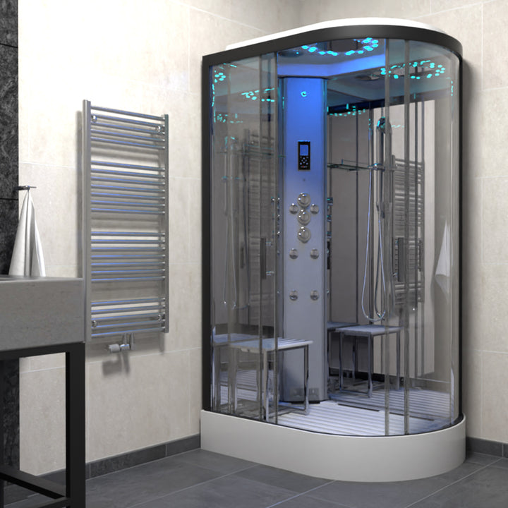Insignia Platinum 1100 x 700mm Quadrant Steam Shower Enclosure with Black Frame PL11L-OBF-CG-S - Left Hand