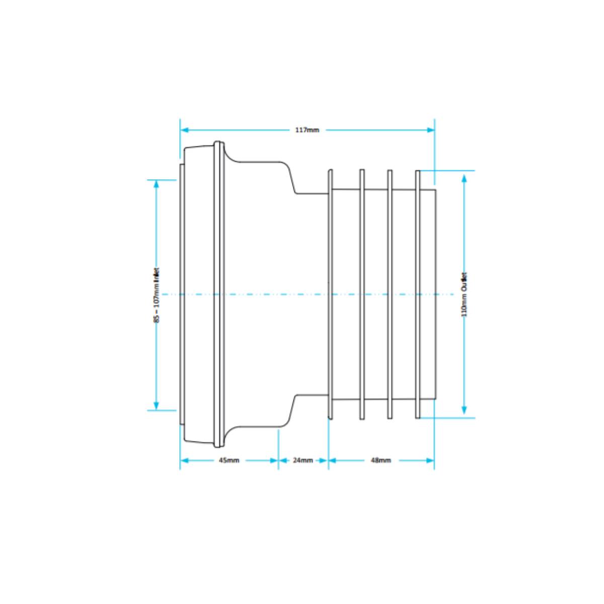 Viva Straight WC Pan Connector - Technical drawing