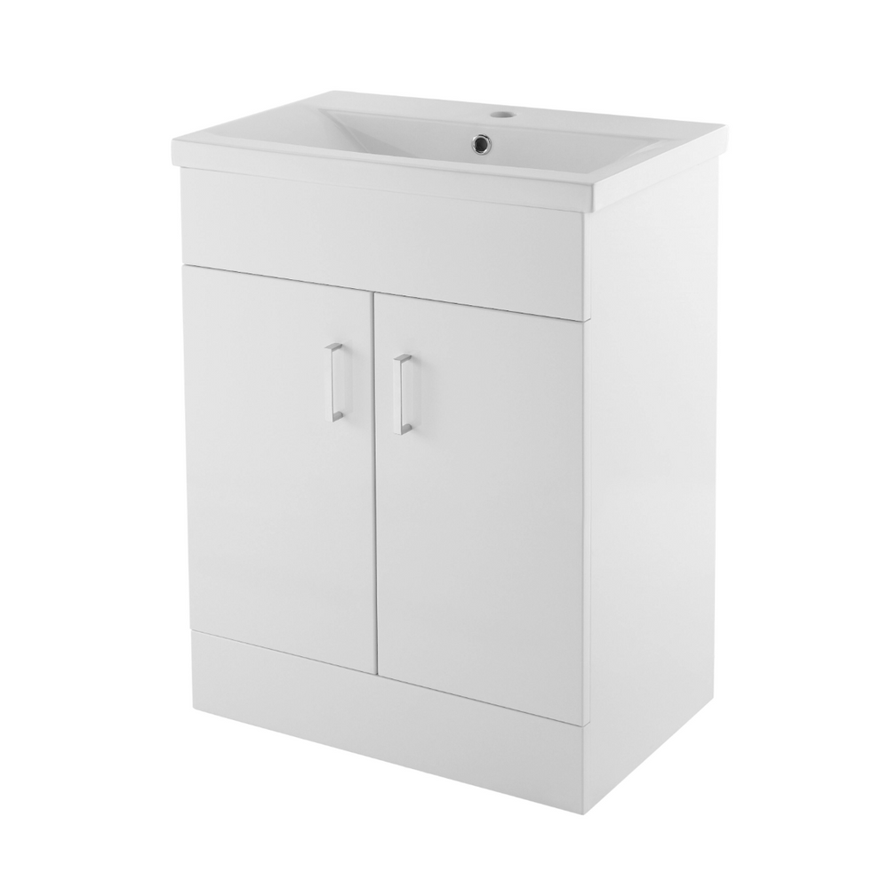 Nuie Floor Standing 600mm Vanity Unit with Basin - Gloss White