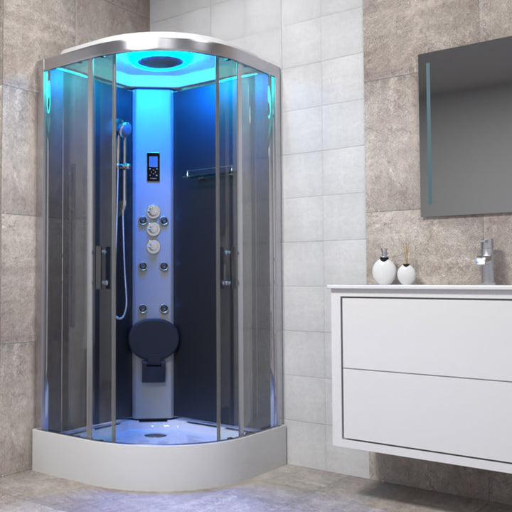 Insignia Premium 900mm Quadrant Shower Cabin - Chrome Frame/Clear Glass - Anthracite Matte