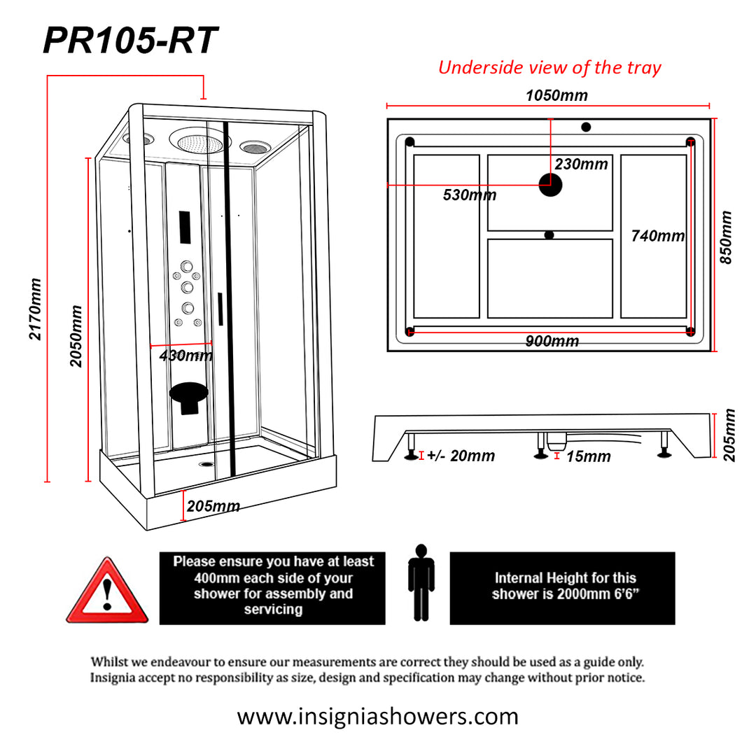 Insignia Premium 1050 x 850mm Rectangle Shower Cabin - Chrome