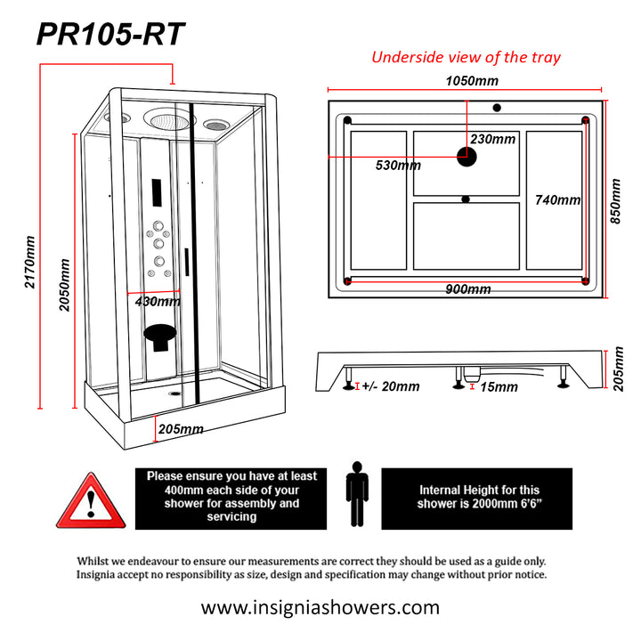 Insignia Premium 1050 x 850mm Rectangle Steam Shower Cabin - Chrome