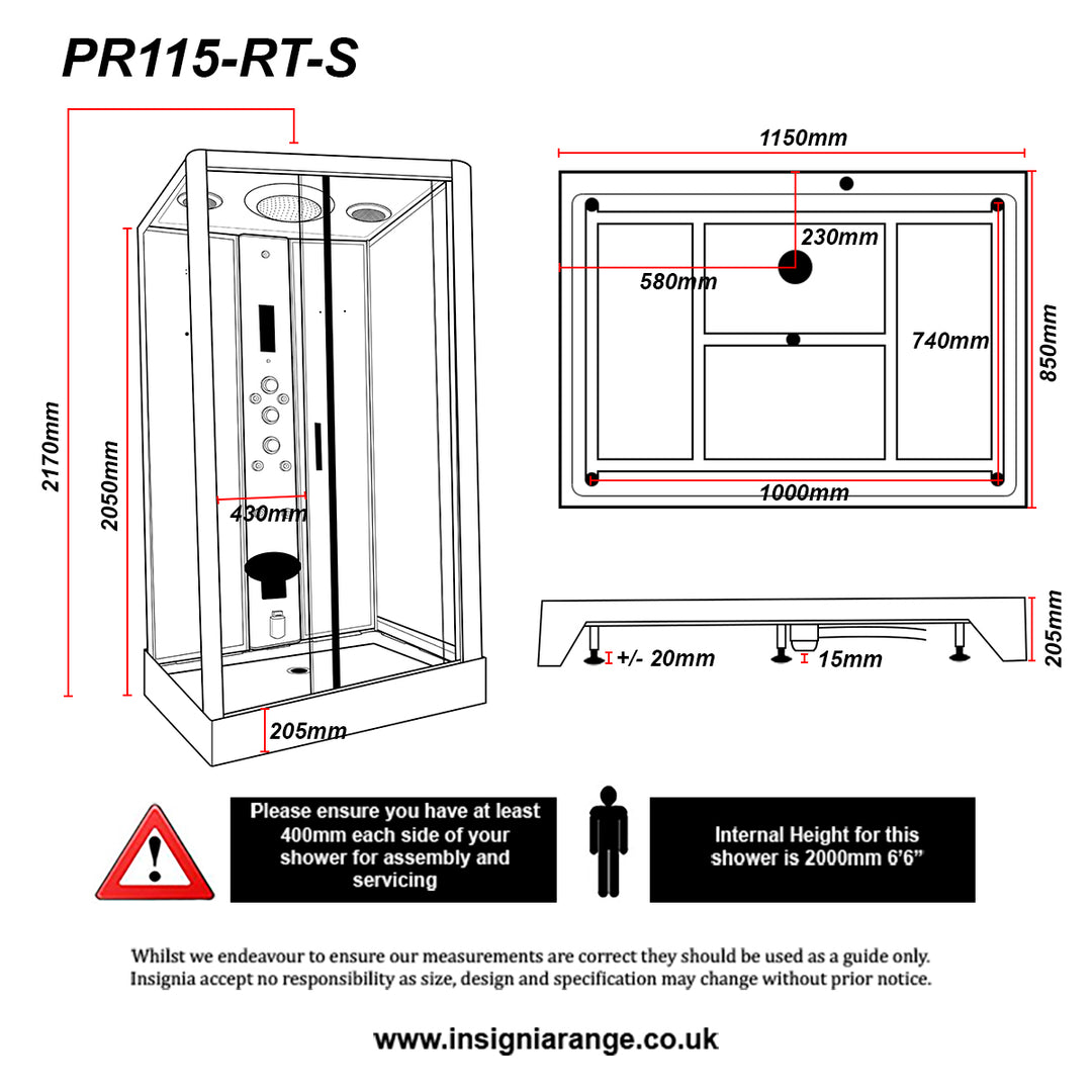 Insignia Premium 1150 x 850mm Rectangle Steam Shower Cabin - Chrome