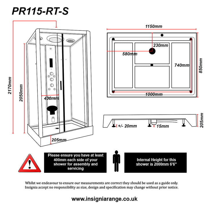 Insignia Premium 1150 x 850mm Rectangle Steam Shower Cabin - Chrome
