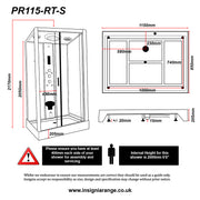 Insignia Premium 1150 x 850mm Rectangle Steam Shower Cabin - Chrome - Technical drawing