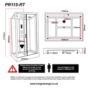 Insignia Premium 1150 x 850mm Rectangle Shower Cabin - Chrome - Technical drawing