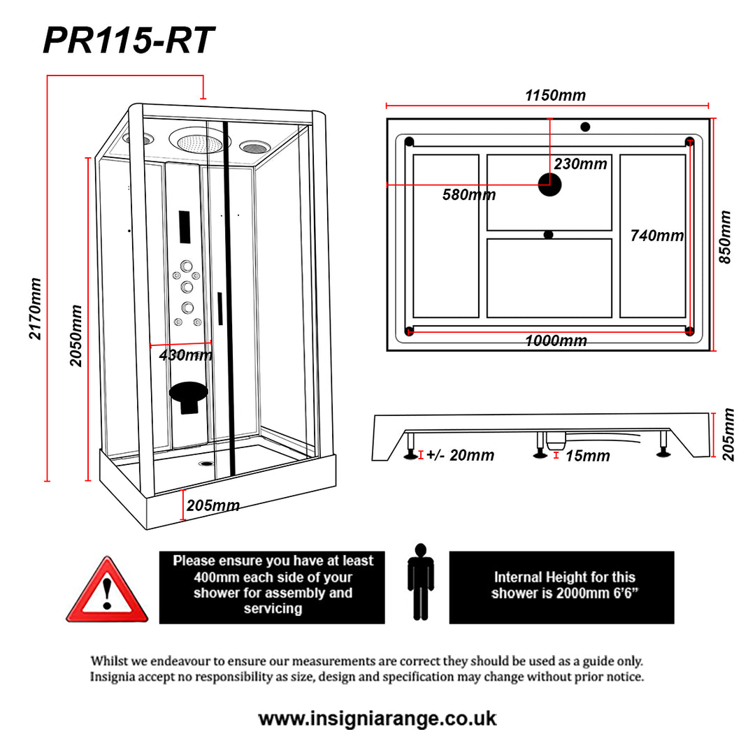 Insignia Premium 1150 x 850mm Rectangle Shower Cabin - Chrome