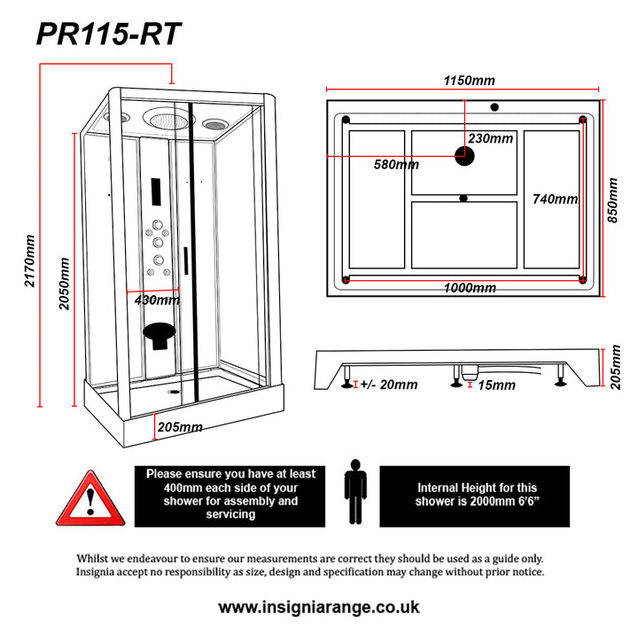 Insignia Premium 1150 x 850mm Rectangle Shower Cabin - Chrome