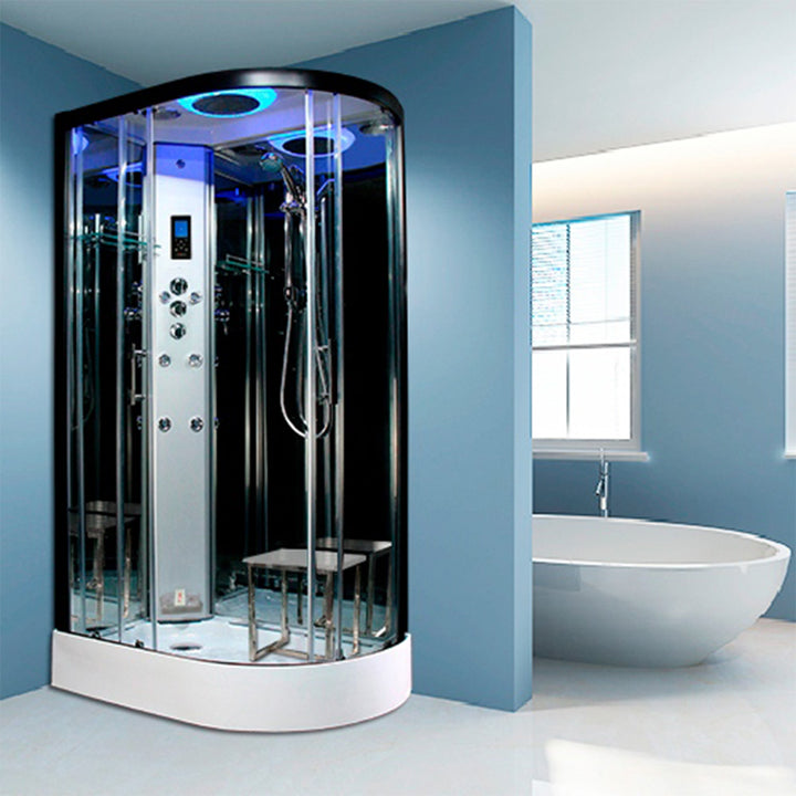 Insignia Premium 1100 x 700mm Quadrant Steam Shower Enclosure with Black Frame PR11L-OBF-CG-S - Left Hand