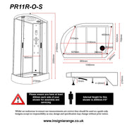 Insignia Premium 1100 x 700mm Quadrant Steam Shower Enclosure with Black Frame - Right Hand - Technical drawing