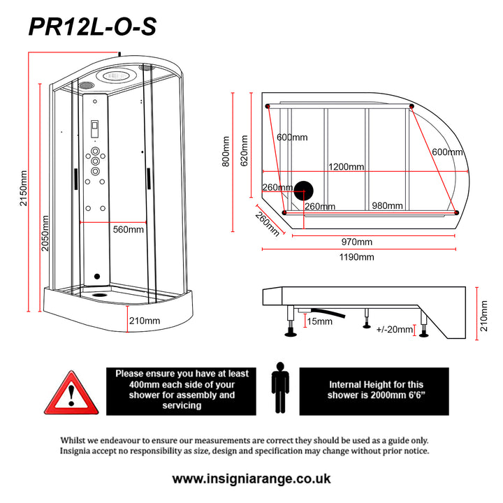 Insignia Premium 1200 x 800mm Quadrant Steam Shower Enclosure with Black Frame - Left Hand