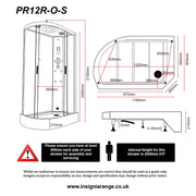 Insignia Premium 1200 x 800mm Quadrant Steam Shower Enclosure with Black Frame PR12R-OBF-CG-S - Right Hand - Technical drawing
