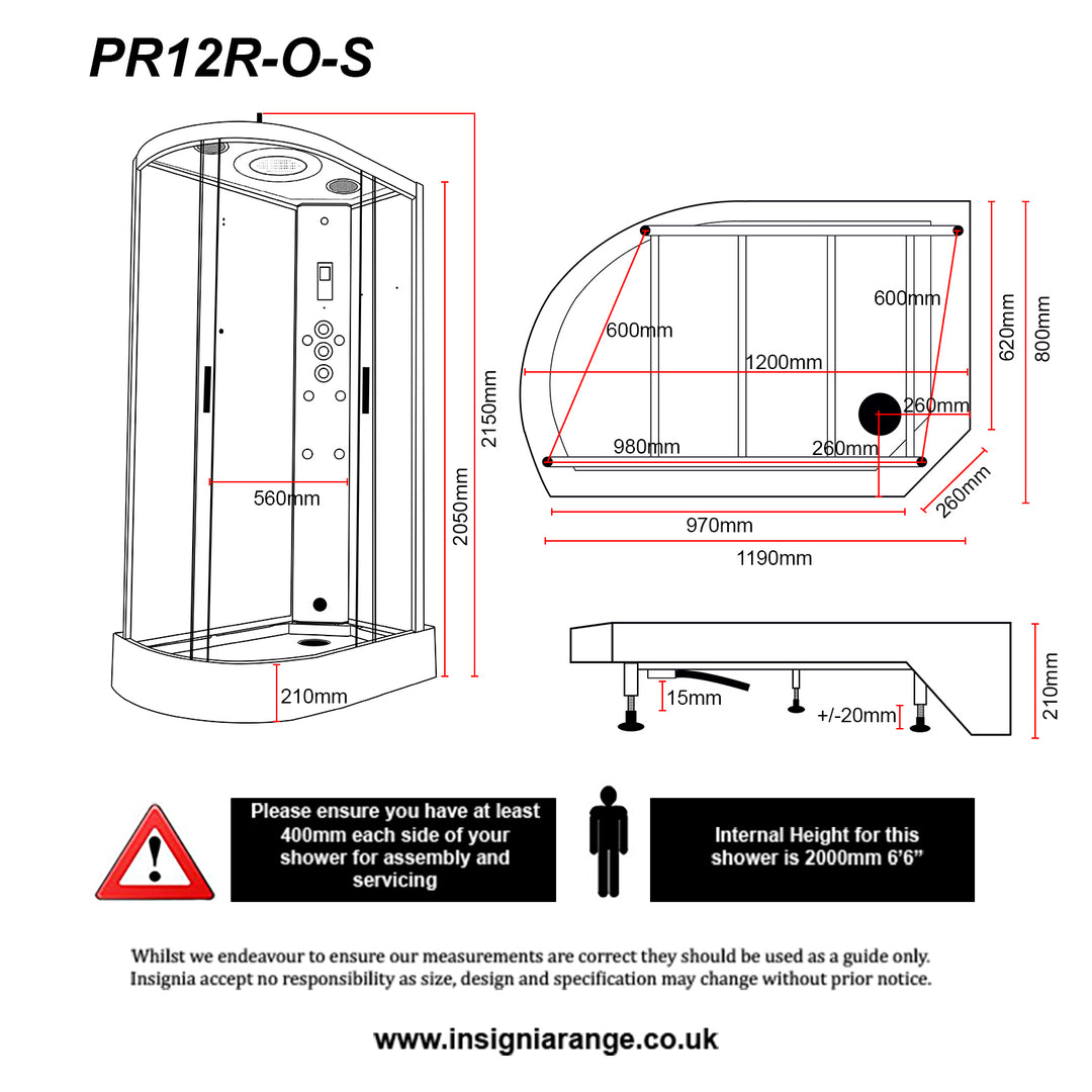 Insignia Premium 1200 x 800mm Quadrant Steam Shower Enclosure with Black Frame PR12R-OBF-CG-S - Right Hand