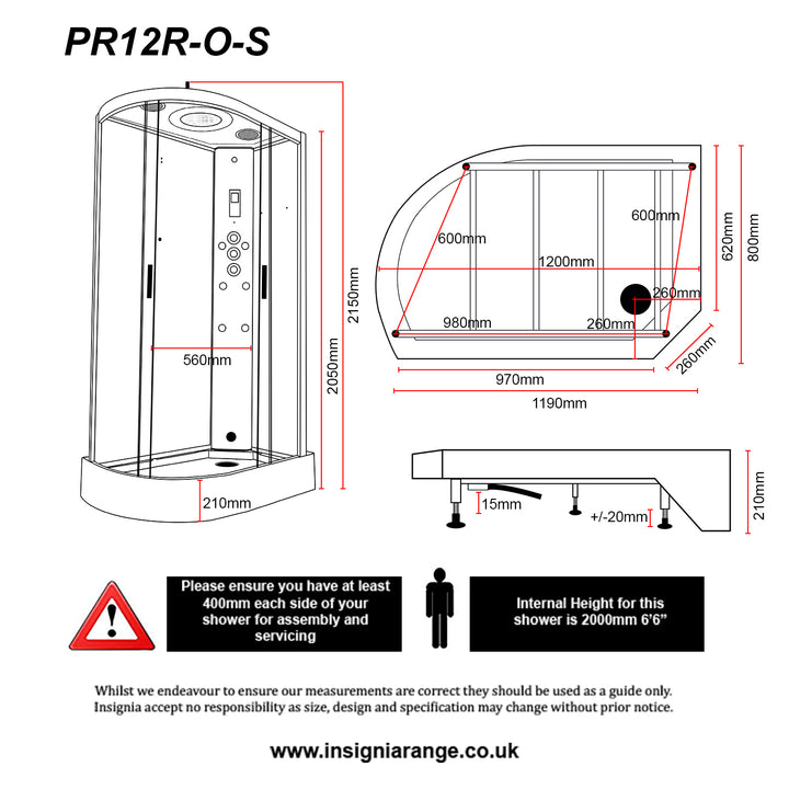 Insignia Premium 1200 x 800mm Quadrant Steam Shower Enclosure with Black Frame PR12R-OBF-CG-S - Right Hand