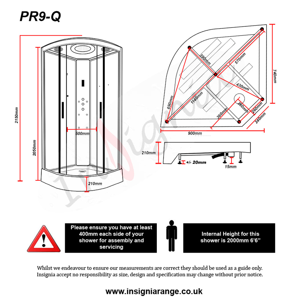 Insignia Quadrant Shower Cabin 900 X 900 Black Frame