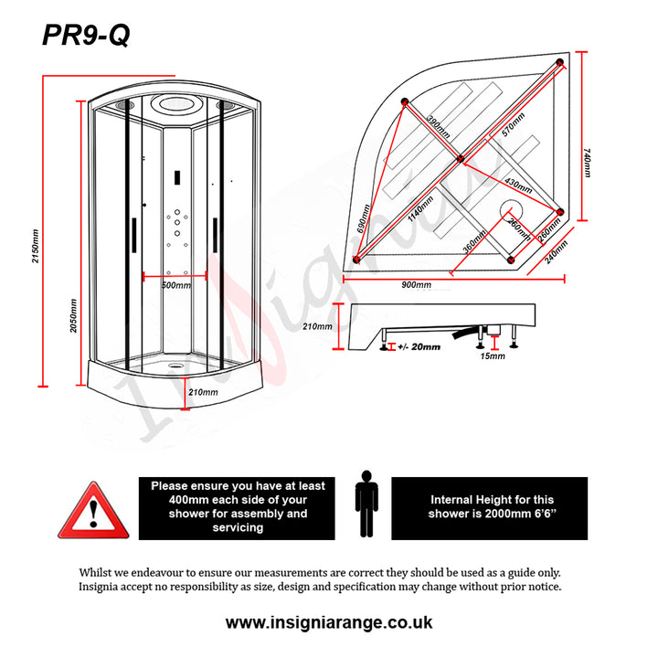 Insignia Quadrant Shower Cabin 900 X 900 Black Frame