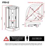 Insignia Premium 900mm Quadrant Shower Cabin - Chrome Frame/Clear Glass - Anthracite Matte - Technical drawing