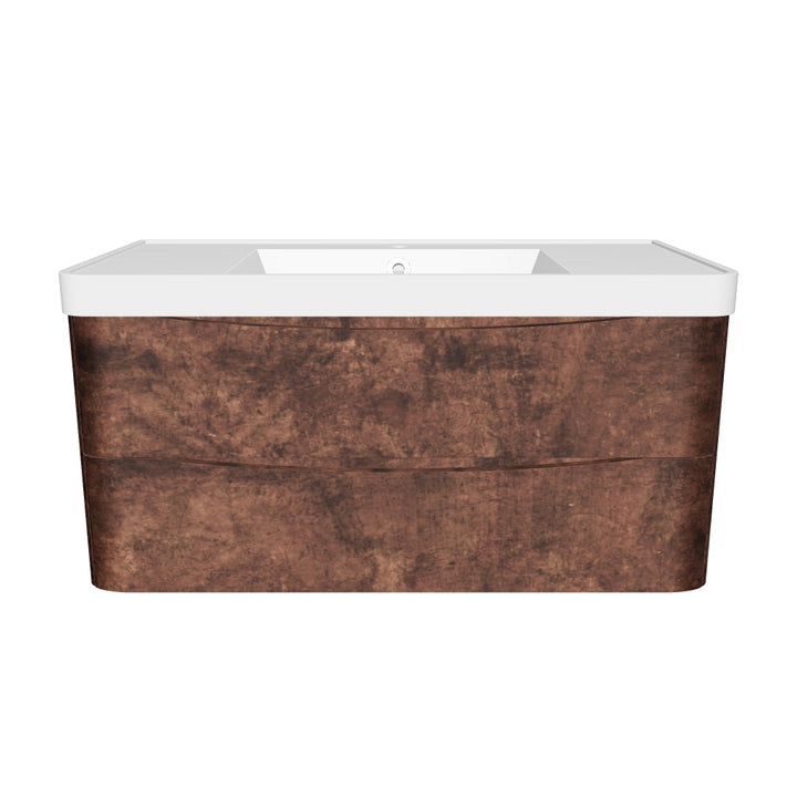 Baltimore 900mm Wall Hung Vanity Unit &amp; Basin - Chestnut