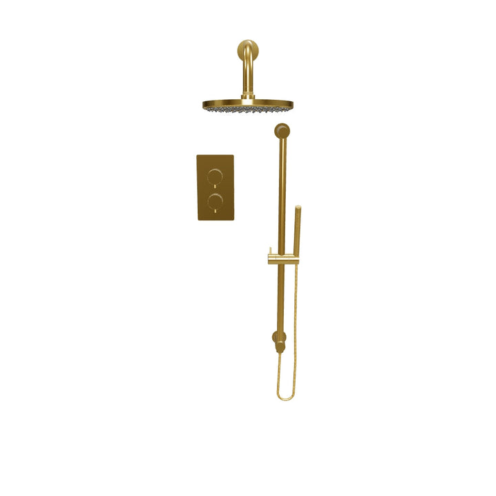 Eliseo Ricci Exclusiv Round Handle, Head &amp; Handset Riser Shower - Brushed Brass