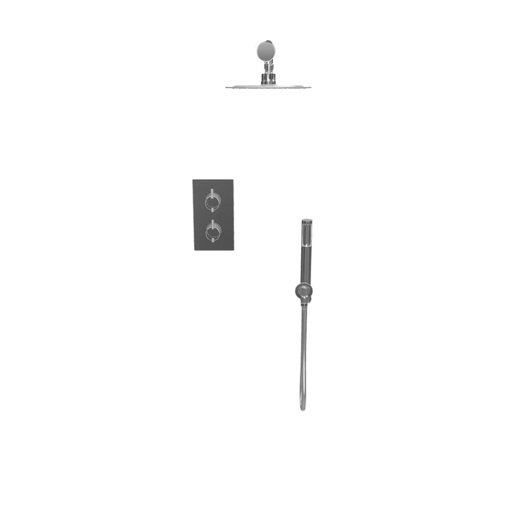 Round Twin Thermostatic Concealed Mixer Shower Kit with Wall Mounted 200mm Shower Head &amp; Handset