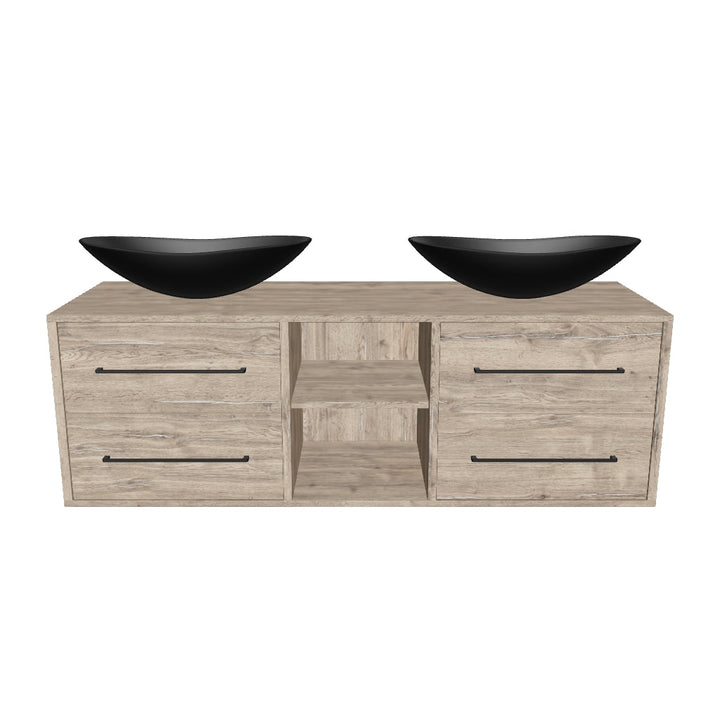 Josef Martin 1400mm Remo Wall Hung Vanity Unit &amp; Worktop - Pewter Oak