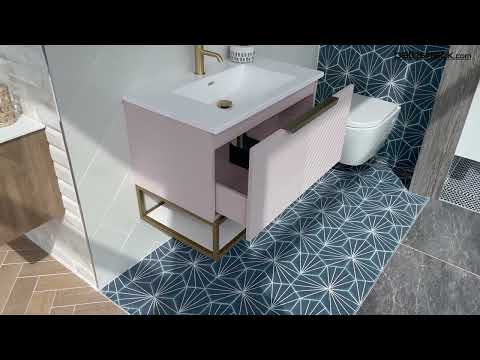 Chevron 800mm Wall Hung Vanity Unit &amp; Basin with Black Frame - Blue
