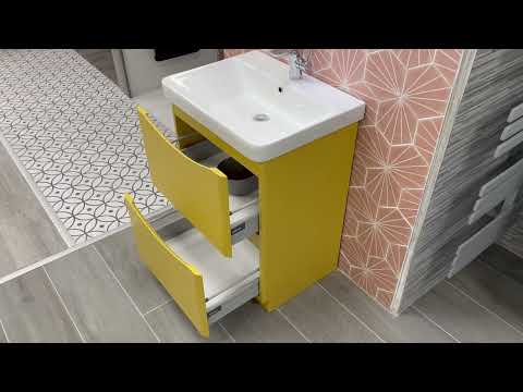Happi 600mm Floor Standing Vanity Unit &amp; Basin - Yellow Pink/Mustard