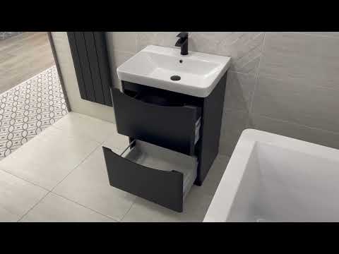 Happi 600mm Floor Standing Vanity Unit &amp; Basin - Black