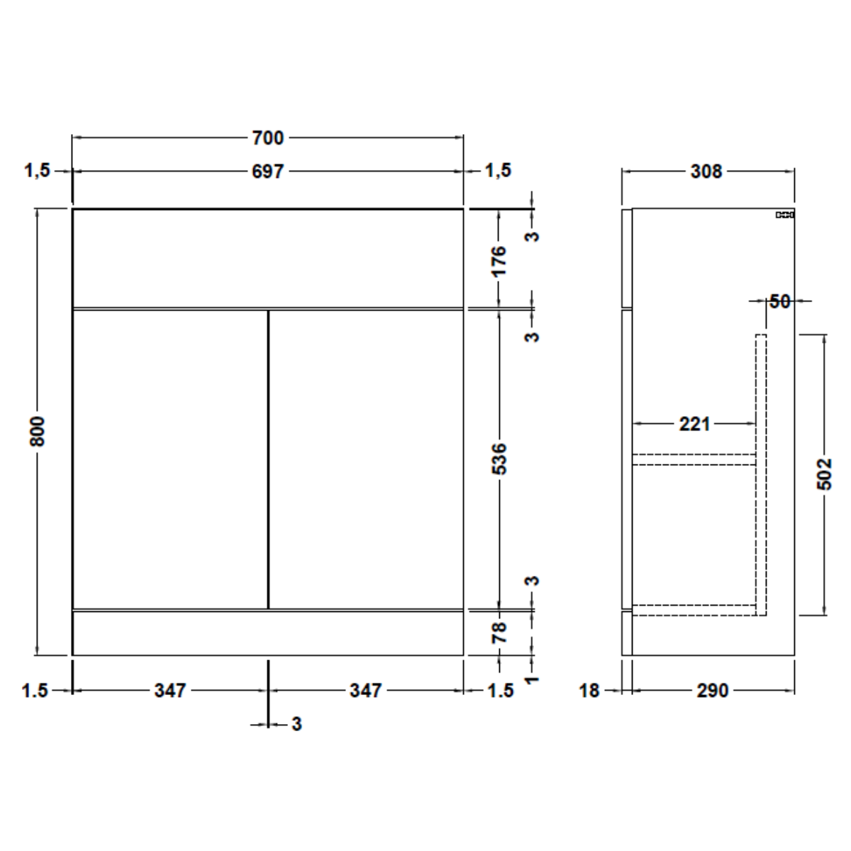 750mm Ikoma Unit and Basin - Halifax - Technical drawing