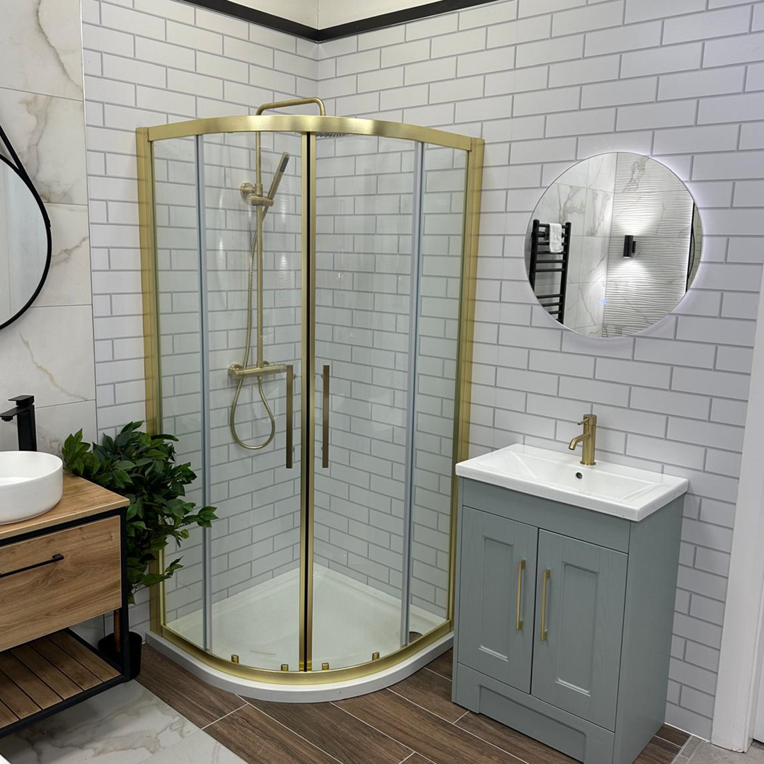 Hudson Reed 900mm Quadrant Shower Enclosure with Square Handle - Brushed Brass