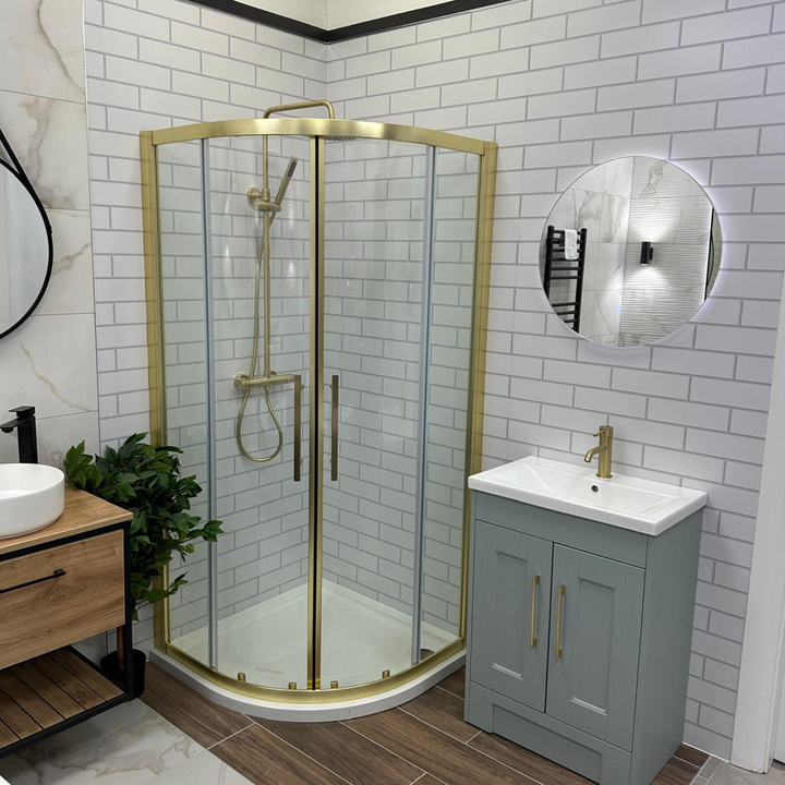 Hudson Reed 900mm Quadrant Shower Enclosure with Square Handle - Brushed Brass