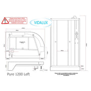 Vidalux Pure 1200mm Shower Cabin Left Hand - White - Technical drawing