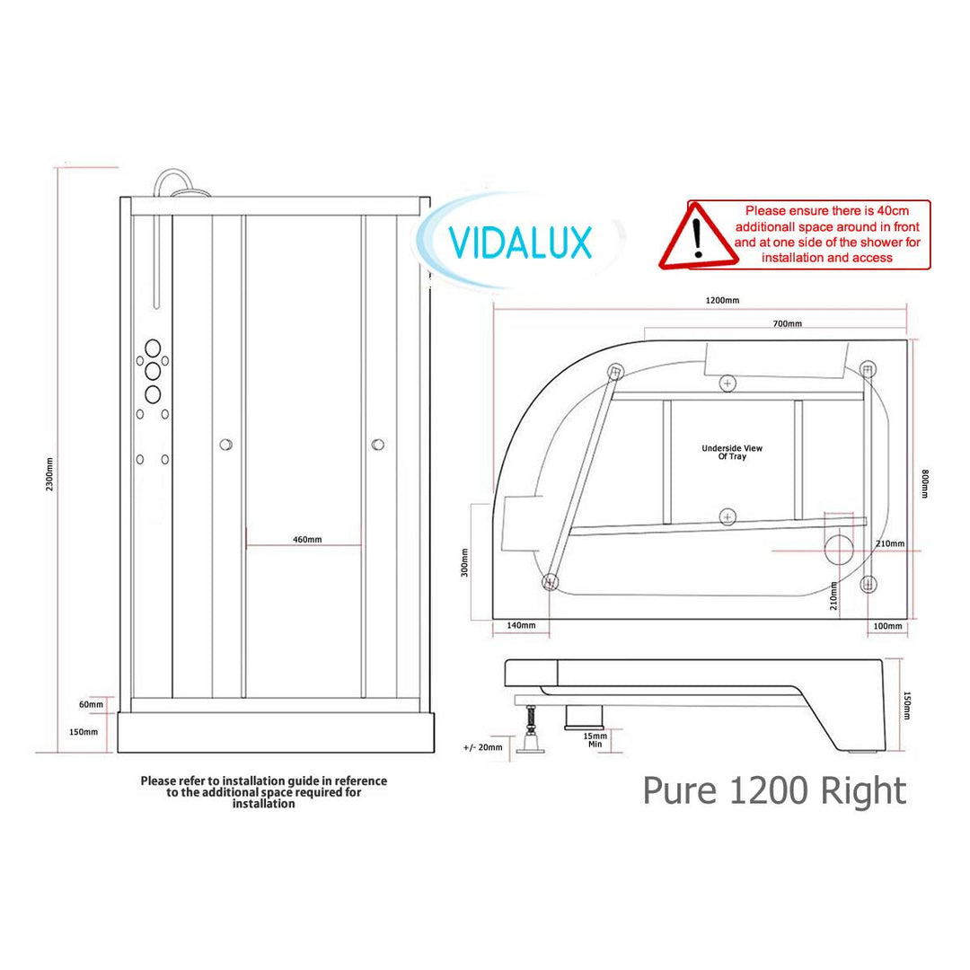 Vidalux Pure 1200mm Shower Cabin Right Hand - White