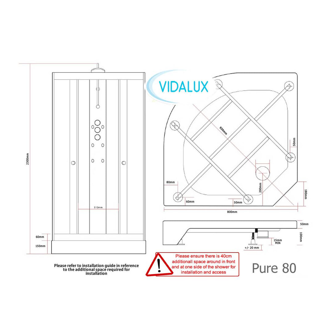 Vidalux Pure 800mm Shower Cabin - Black
